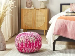 Discount Beliani Pouf CONRAD Cotone Rosa Bianco Rosa