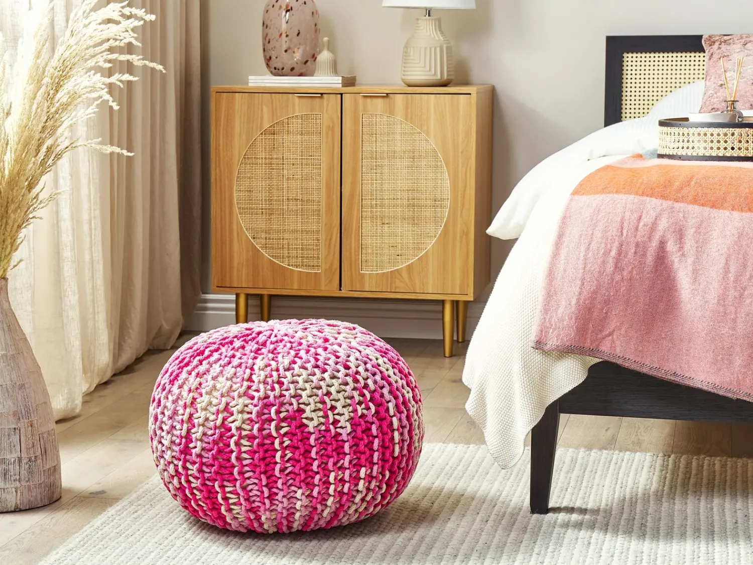 Discount Beliani Pouf CONRAD Cotone Rosa Bianco Rosa