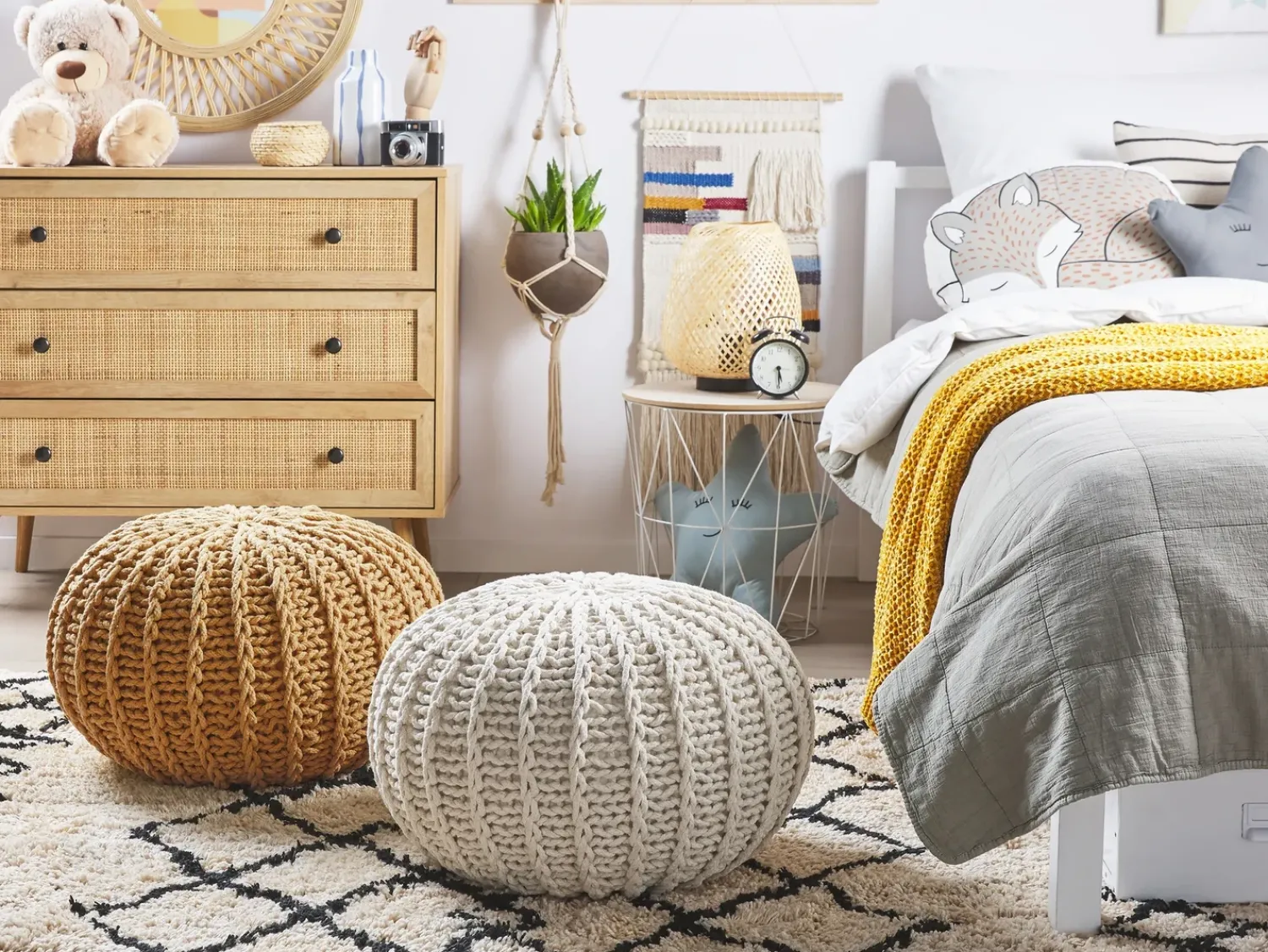 Clearance Beliani Pouf CONRAD Cotone Senape Giallo
