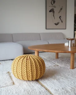 Clearance Beliani Pouf CONRAD Cotone Senape Giallo
