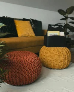 Clearance Beliani Pouf CONRAD Cotone Senape Giallo