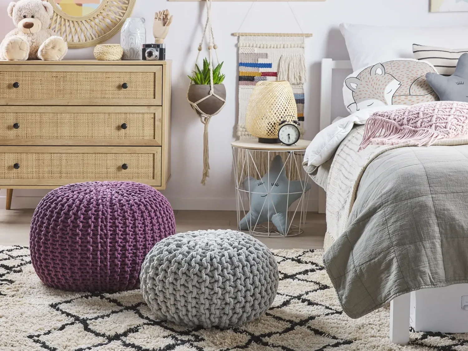 Hot Beliani Pouf CONRAD Cotone Viola