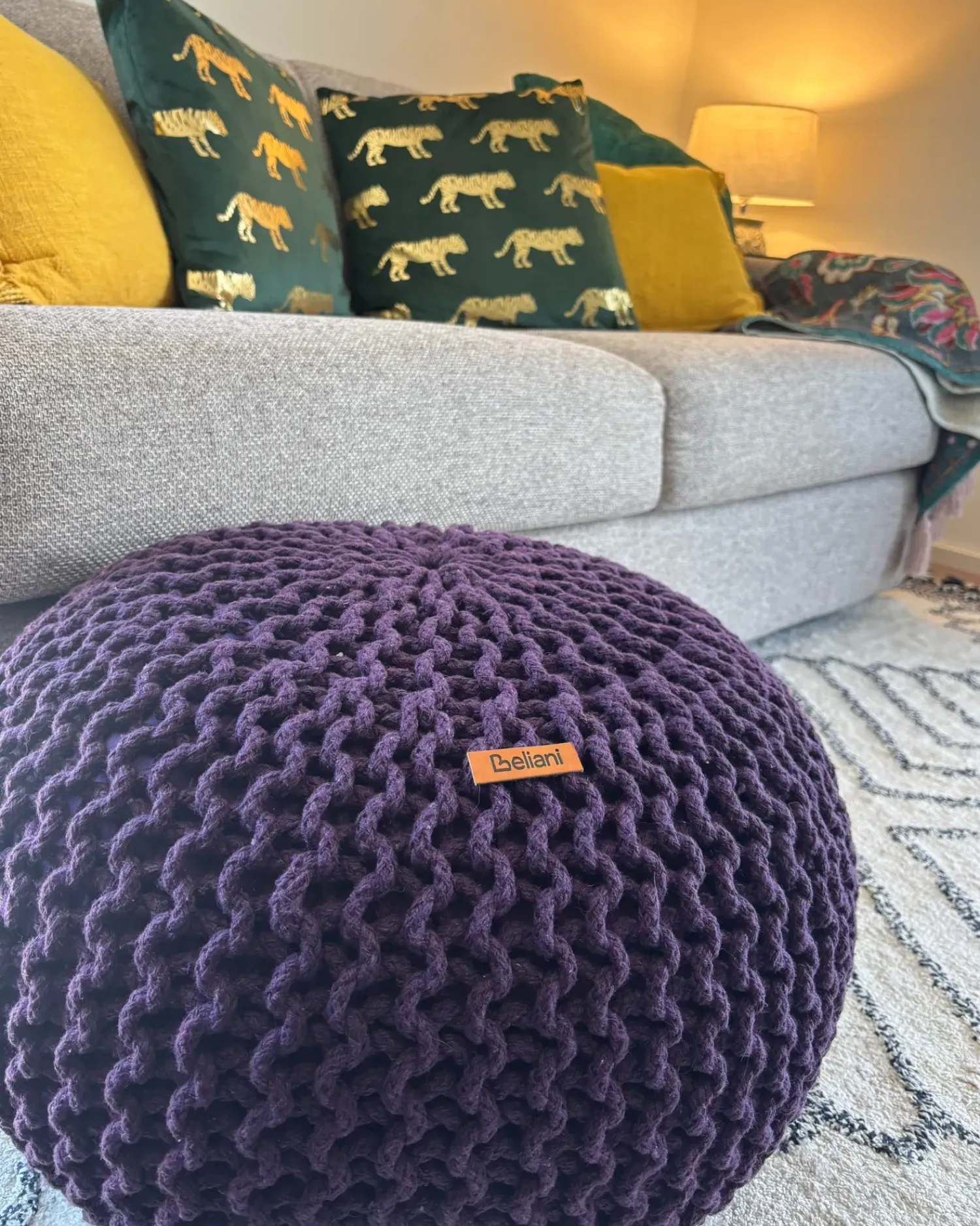 Hot Beliani Pouf CONRAD Cotone Viola