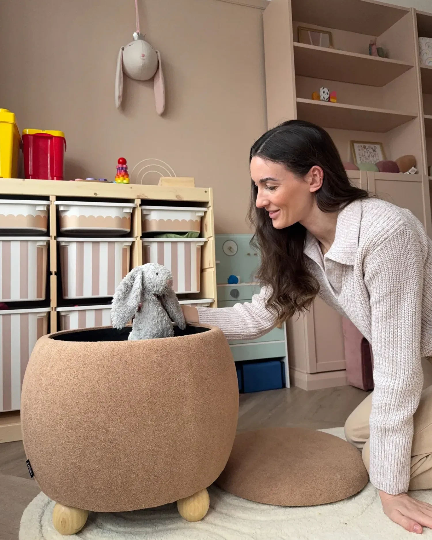 Discount Beliani Pouf contenitore ANNABELLA Bouclé chiaro Marrone