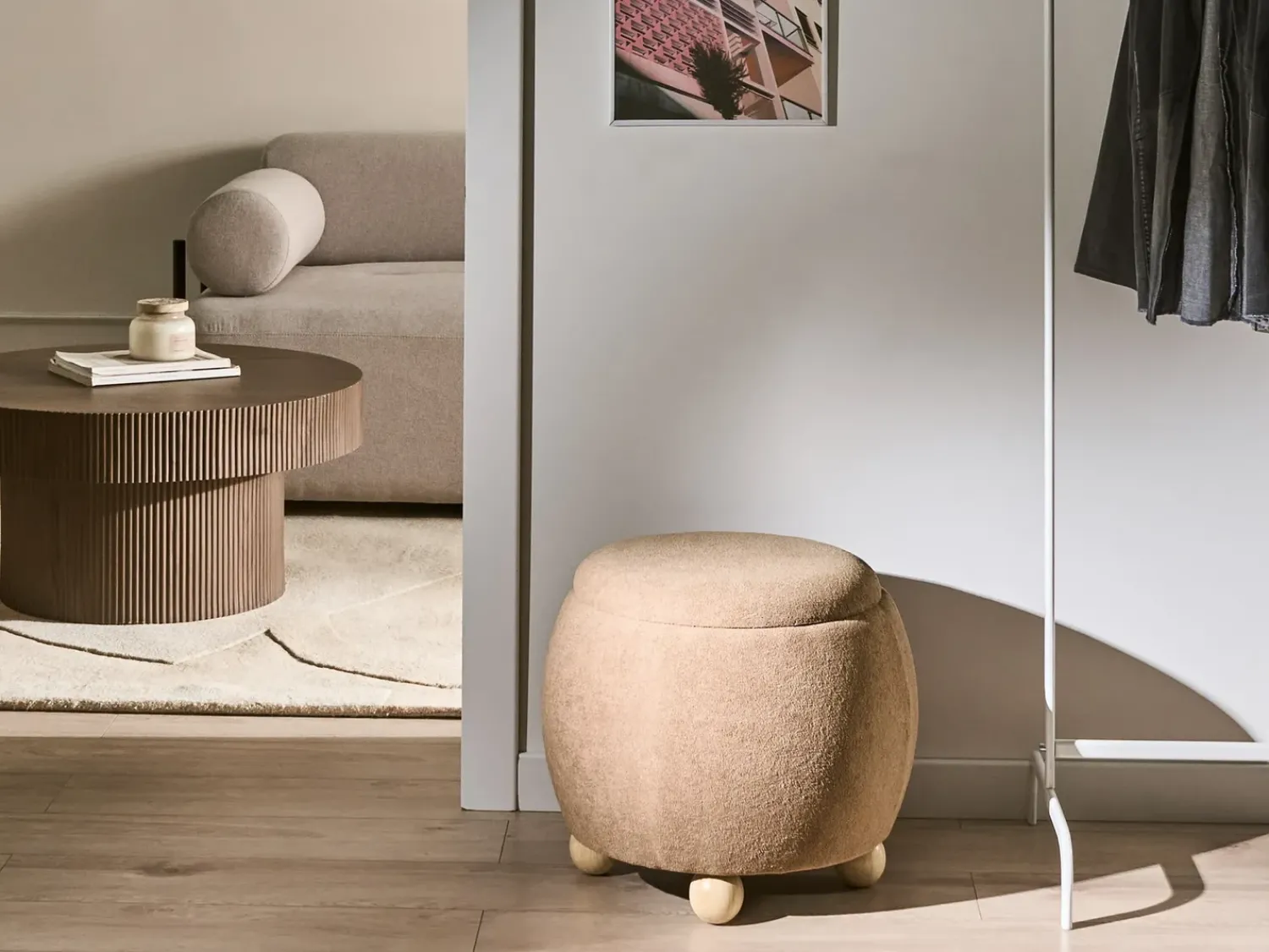 Discount Beliani Pouf contenitore ANNABELLA Bouclé chiaro Marrone