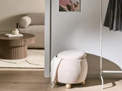 Clearance Beliani Pouf contenitore ANNABELLA Bouclé chiaro Beige