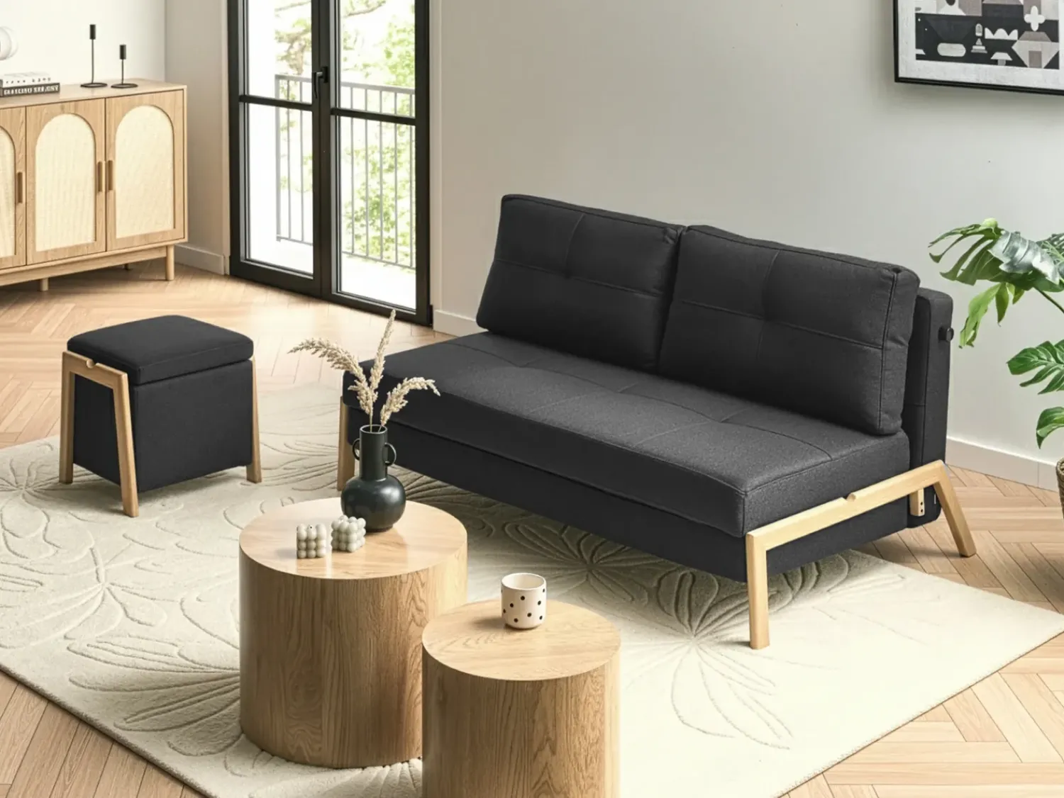 Beliani EDLAND Tessuto 45 cm 43 cm Nero Marrone Nero