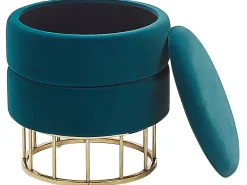 Outlet Beliani Pouf contenitore ELGIN Velluto Foglia di tè Oro Blu