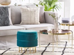 Outlet Beliani Pouf contenitore ELGIN Velluto Foglia di tè Oro Blu