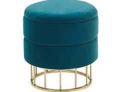 Outlet Beliani Pouf contenitore ELGIN Velluto Foglia di tè Oro Blu