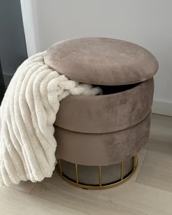 Discount Beliani Pouf contenitore ELGIN Velluto Tortora Beige Oro
