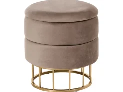 Discount Beliani Pouf contenitore ELGIN Velluto Tortora Beige Oro