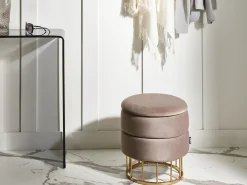 Discount Beliani Pouf contenitore ELGIN Velluto Tortora Beige Oro