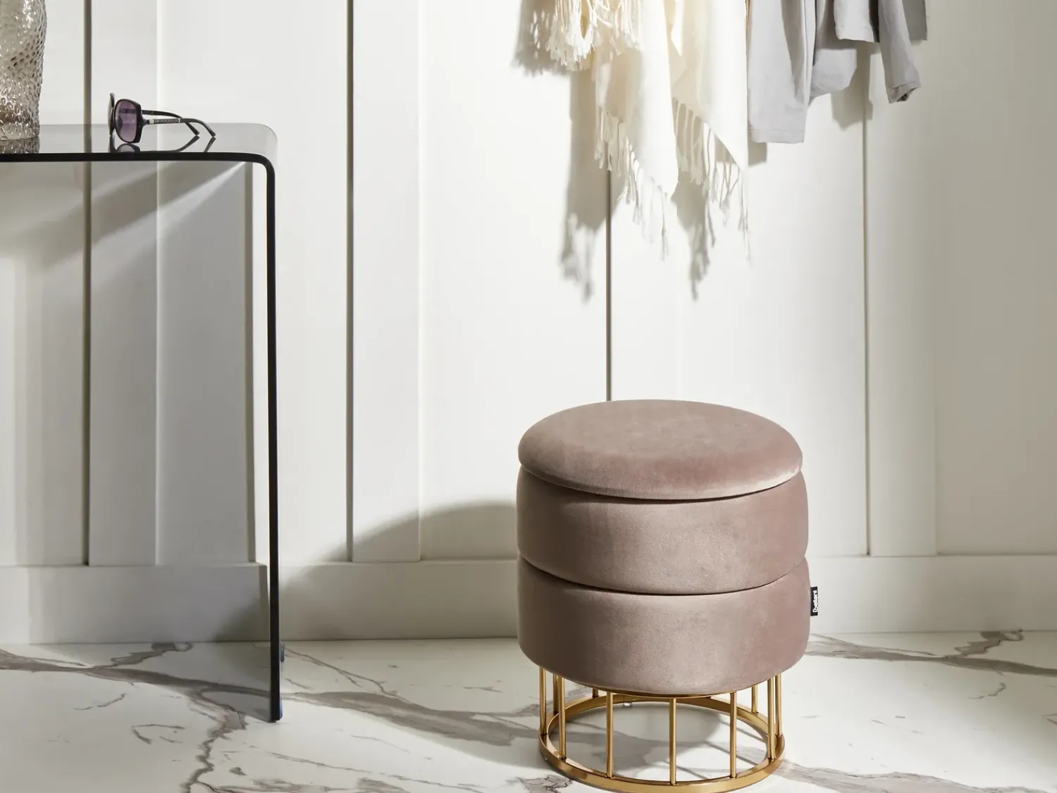 Discount Beliani Pouf contenitore ELGIN Velluto Tortora Beige Oro