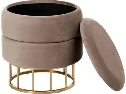 Discount Beliani Pouf contenitore ELGIN Velluto Tortora Beige Oro