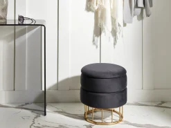 Outlet Beliani Pouf contenitore ELGIN Velluto Nero Nero Oro