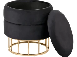 Outlet Beliani Pouf contenitore ELGIN Velluto Nero Nero Oro