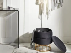Outlet Beliani Pouf contenitore ELGIN Velluto Nero Nero Oro