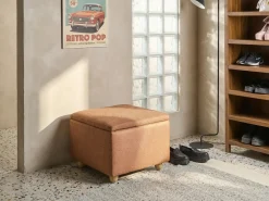 Outlet Beliani Pouf contenitore FERNDALE Tessuto dorato Marrone