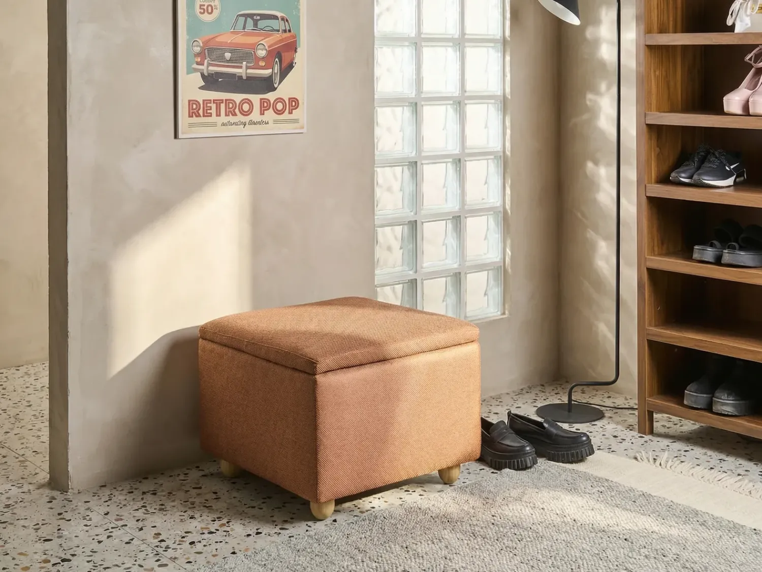 Outlet Beliani Pouf contenitore FERNDALE Tessuto dorato Marrone