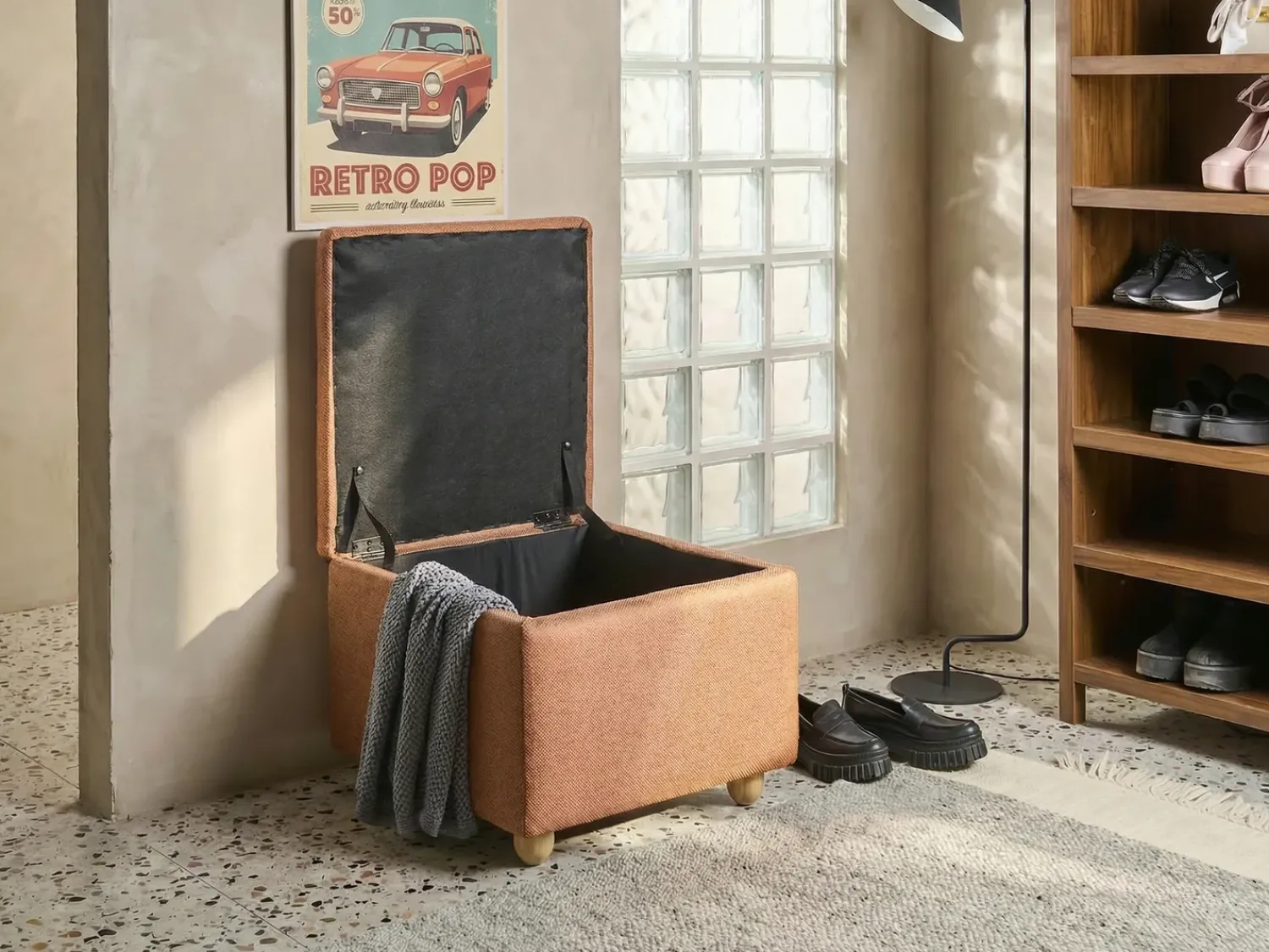 Outlet Beliani Pouf contenitore FERNDALE Tessuto dorato Marrone