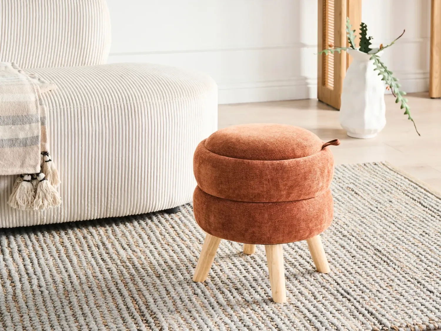 New Beliani Pouf contenitore HAWLEY Ciniglia dorato Marrone