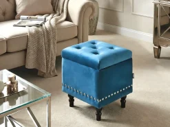 New Beliani Pouf contenitore LORETTO Velluto scuro Blu