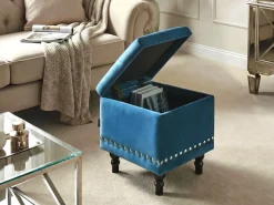 New Beliani Pouf contenitore LORETTO Velluto scuro Blu