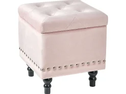 Beliani Pouf contenitore LORETTO Velluto Rosa pastello Nero Rosa