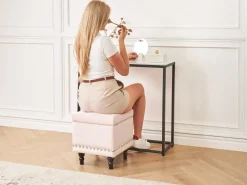 Beliani Pouf contenitore LORETTO Velluto Rosa pastello Nero Rosa