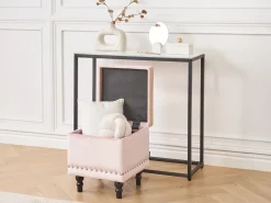 Beliani Pouf contenitore LORETTO Velluto Rosa pastello Nero Rosa