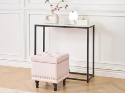 Beliani Pouf contenitore LORETTO Velluto Rosa pastello Nero Rosa
