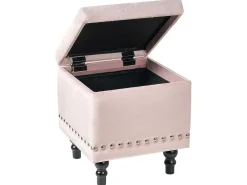 Beliani Pouf contenitore LORETTO Velluto Rosa pastello Nero Rosa