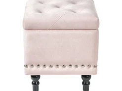 Beliani Pouf contenitore LORETTO Velluto Rosa pastello Nero Rosa