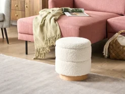 Beliani Pouf contenitore OGDEN Bouclé Bianco Bianco Marrone