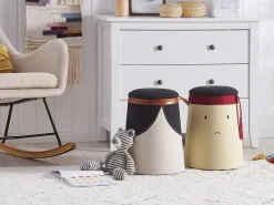 Beliani Pouf contenitore per bambini SAMURAI Lino sintetico Beige Beige Nero Rosso