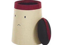 Beliani Pouf contenitore per bambini SAMURAI Lino sintetico Beige Beige Nero Rosso