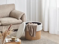 Outlet Beliani Pouf contenitore RICHEY Bouclé Bianco sporco Bianco Marrone