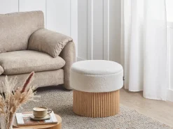 Outlet Beliani Pouf contenitore RICHEY Bouclé Bianco sporco Bianco Marrone