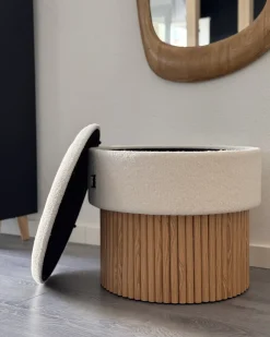 Outlet Beliani Pouf contenitore RICHEY Bouclé Bianco sporco Bianco Marrone