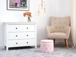 Outlet Beliani Pouf contenitore TUNICA Cotone Rosa Bianco Rosa