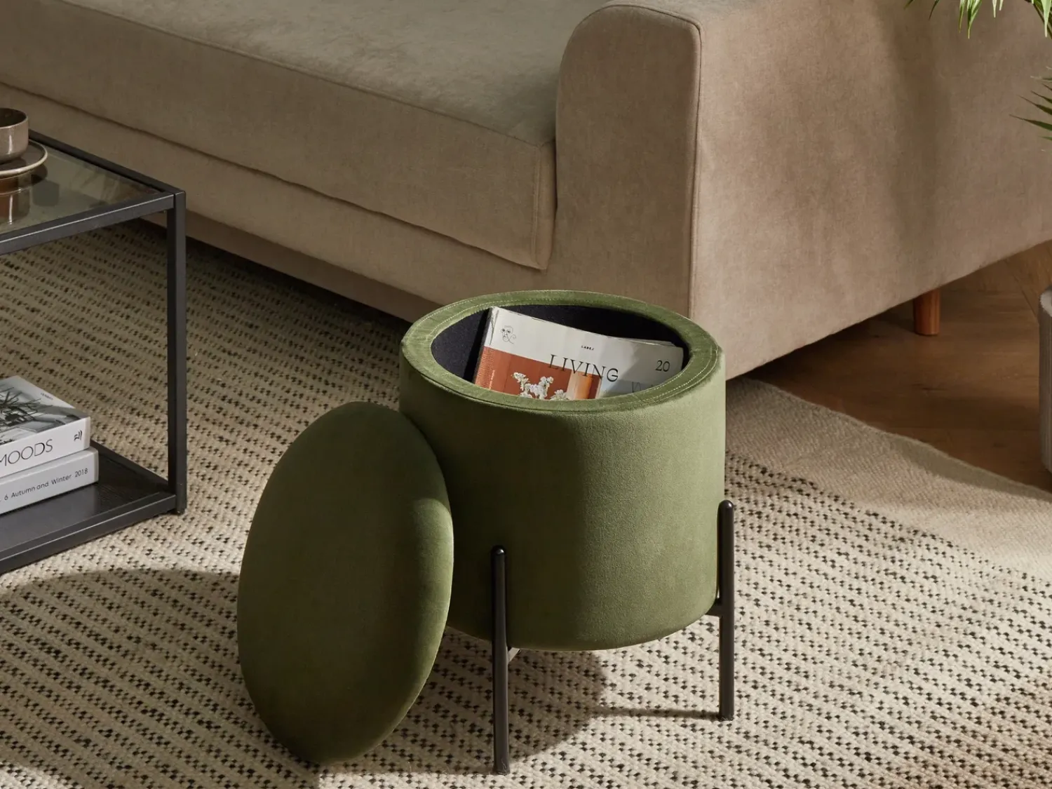 Discount Beliani Pouf contenitore WENONA Velluto Verde scuro Nero Verde
