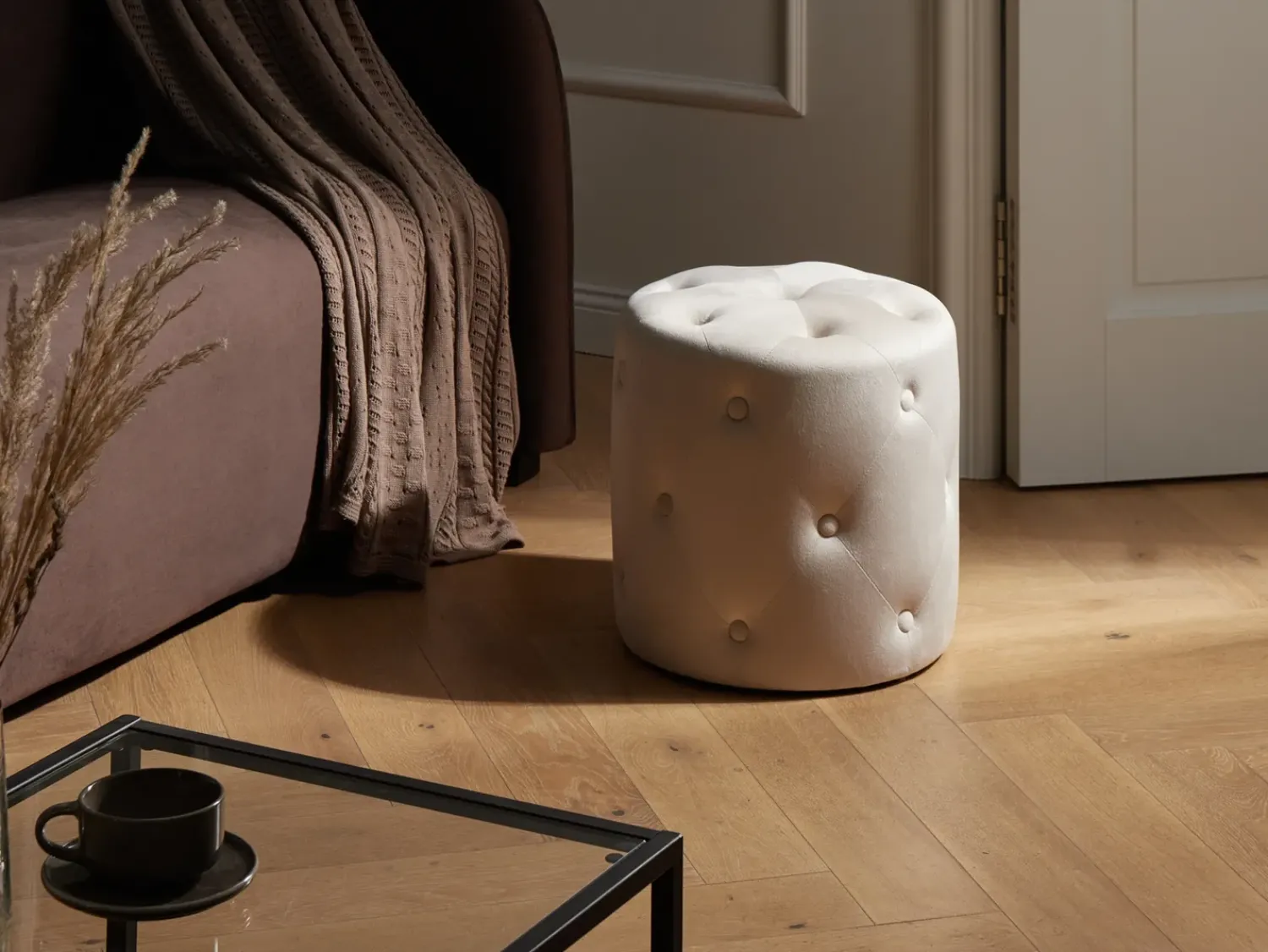 Best Beliani Pouf COROLLA Velluto sporco Bianco