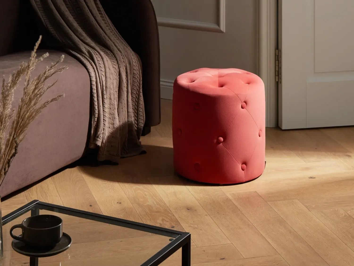 Outlet Beliani Pouf COROLLA Velluto Corallo Rosso