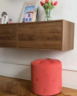 Outlet Beliani Pouf COROLLA Velluto Corallo Rosso