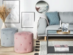 Online Beliani Pouf COROLLA Velluto chiaro Grigio