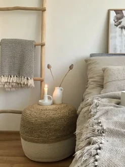 Clearance Beliani Pouf DALAMA Iuta Bianco Bianco Beige