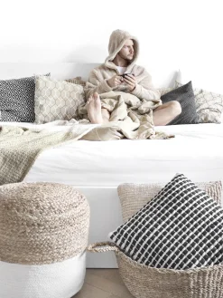 Clearance Beliani Pouf DALAMA Iuta Bianco Bianco Beige