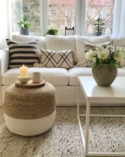 Clearance Beliani Pouf DALAMA Iuta Bianco Bianco Beige