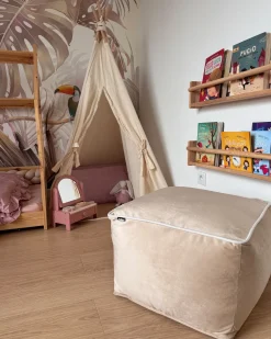 Hot Beliani Pouf DAREYN Velluto sabbia Beige
